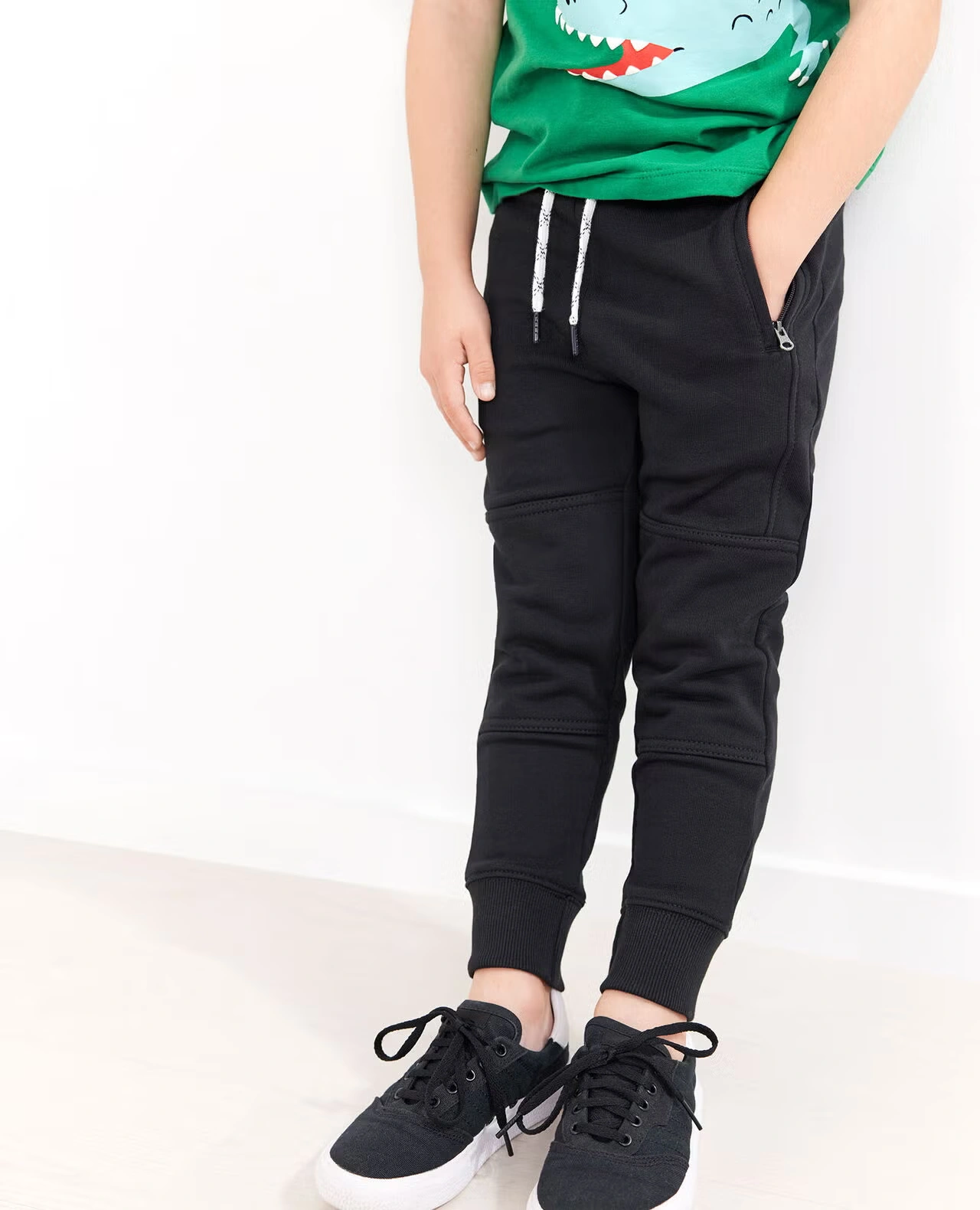 Slim Fit French Terry Double Knee Sweatpants Black