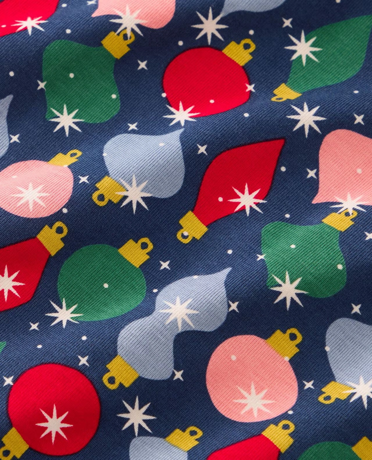 Adult Holiday Long John Pajama Top Shiny Bright Ornaments