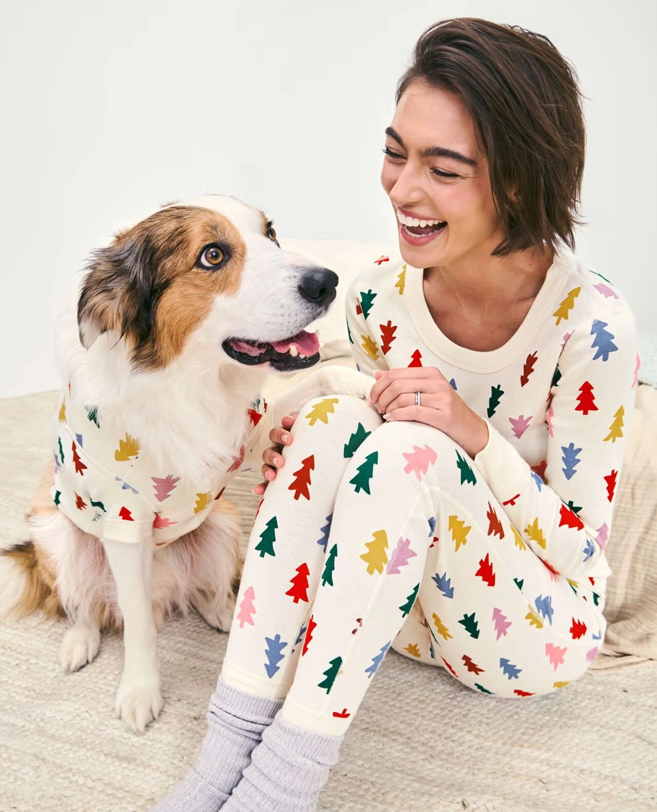 Holiday Dog Pajamas Festive Forest on Ecru