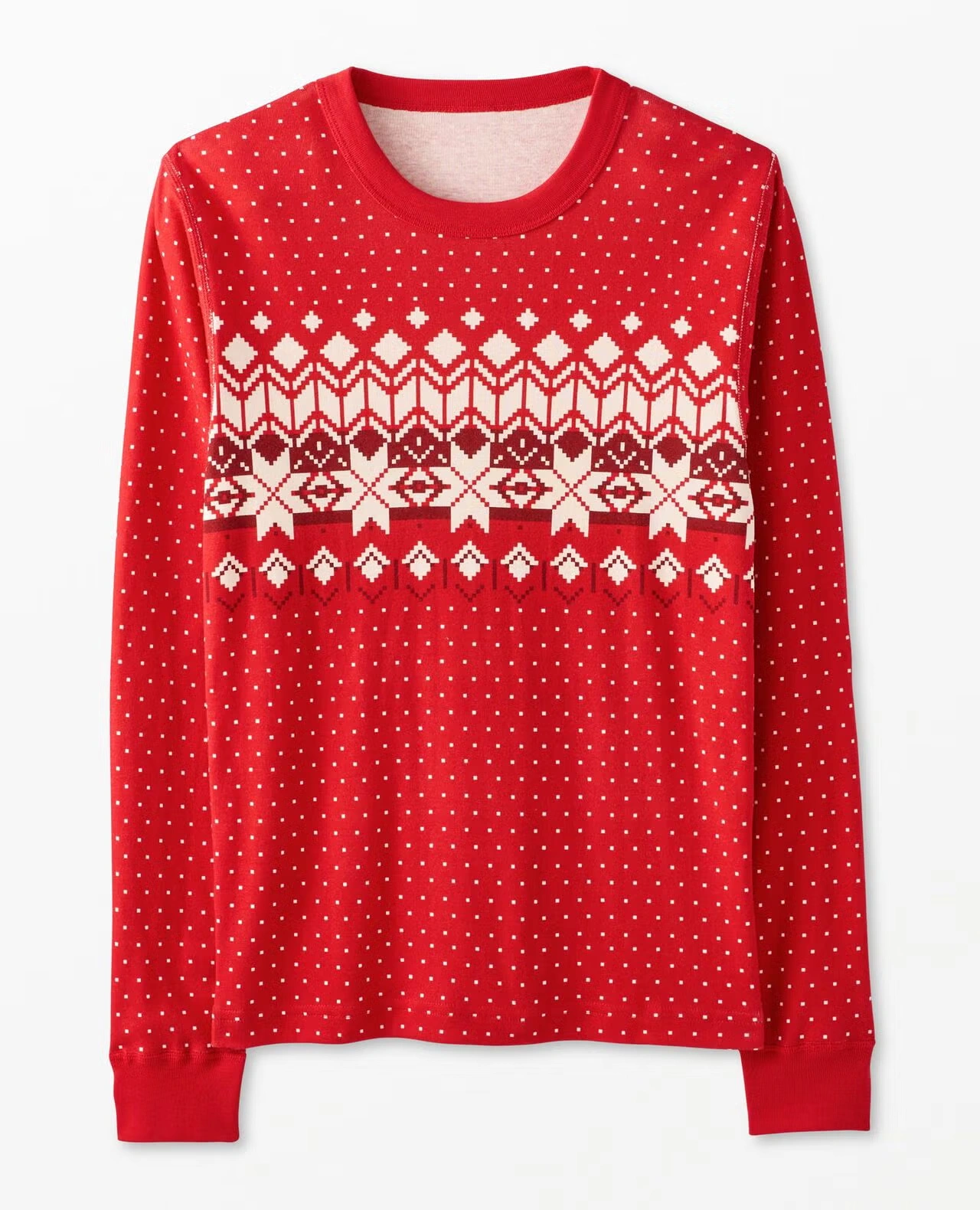Adult Holiday Long John Pajama Top Ribbon Red Fairisle