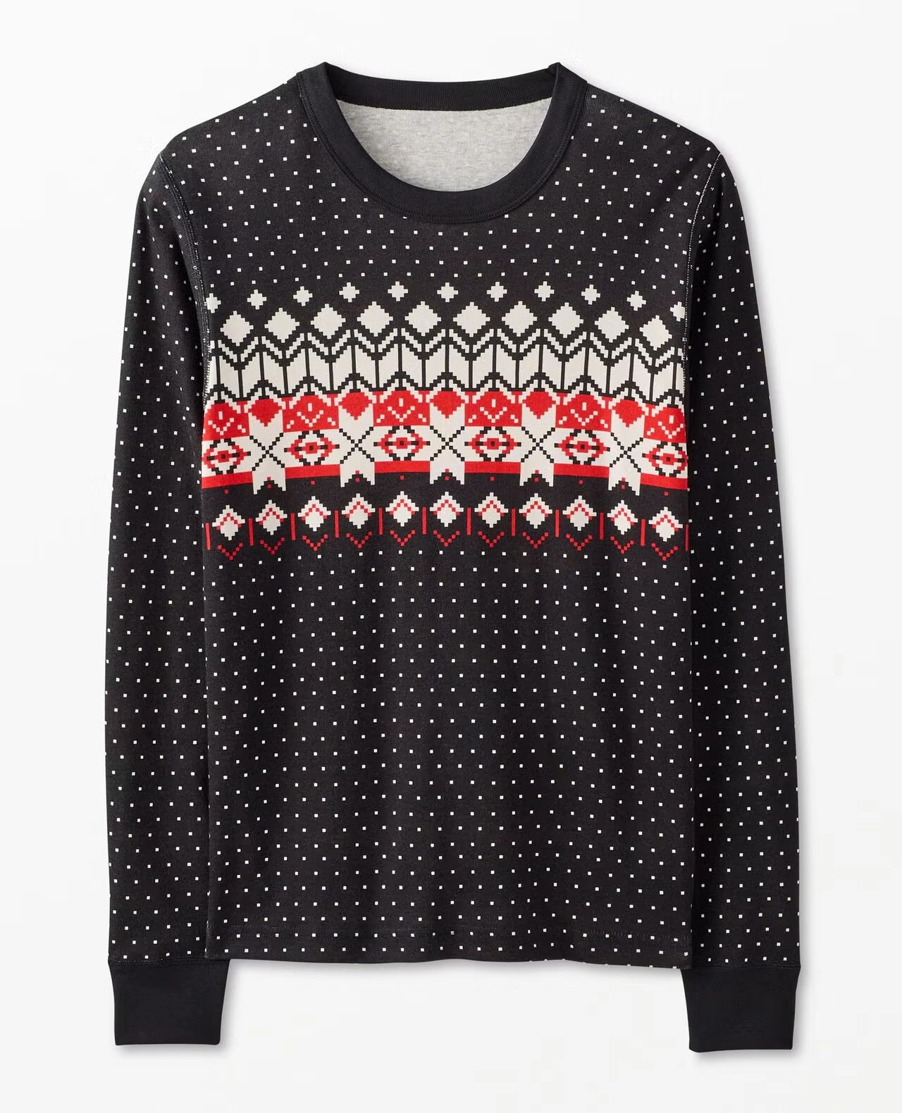 Adult Holiday Long John Pajama Top Black Fairisle