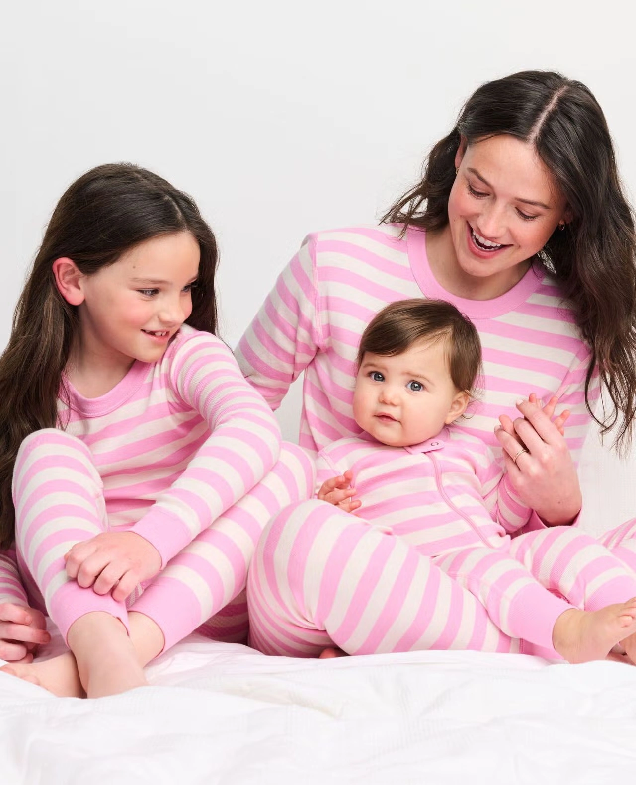 Adult Striped Long John Pajama Top Fondant Pink