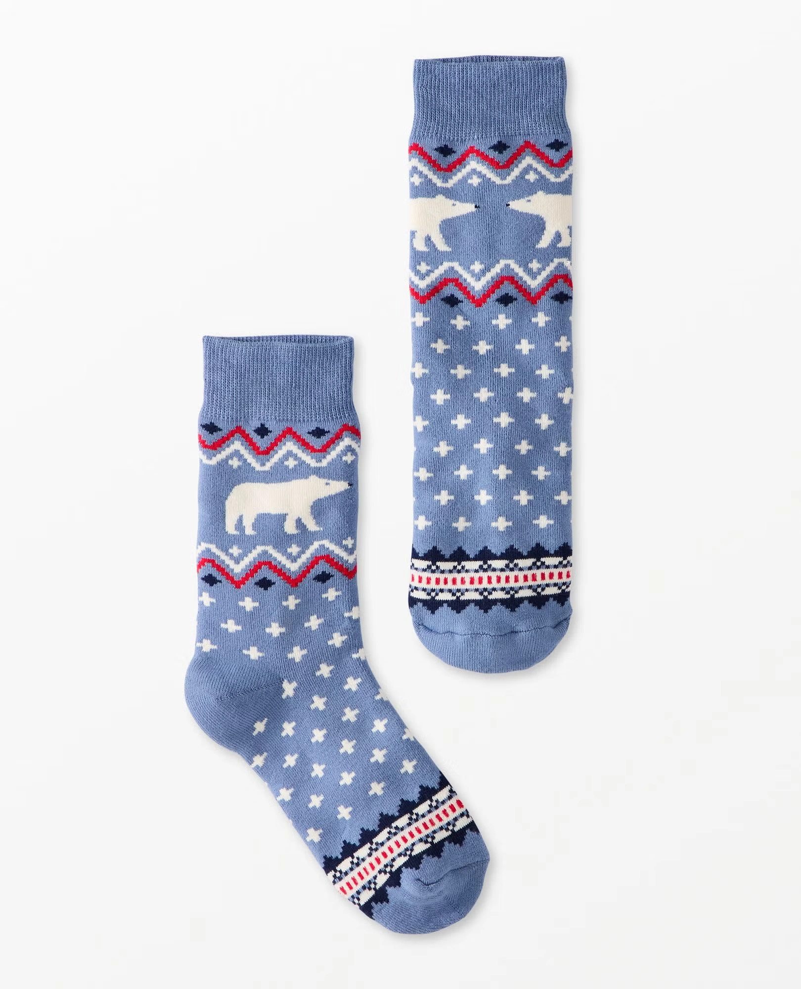 Adult Holiday Crew Socks Tree Ribbons on Blue