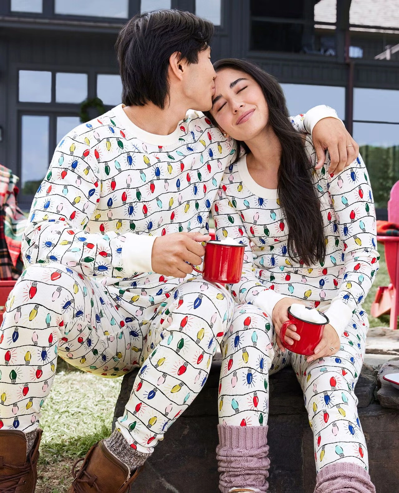 Women's Holiday Long John Pajama Top Bright Bulbs