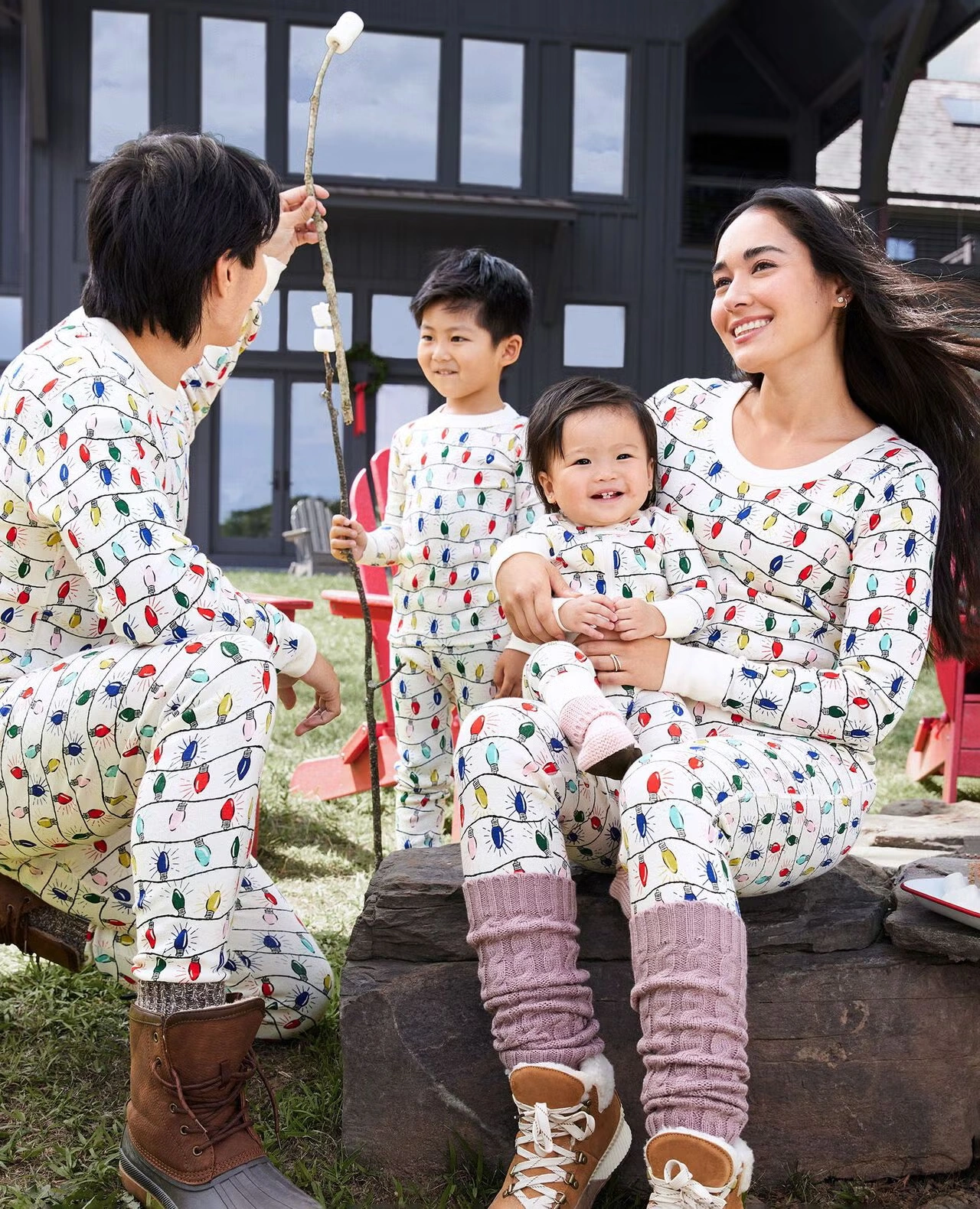 Women's Holiday Long John Pajama Top Bright Bulbs