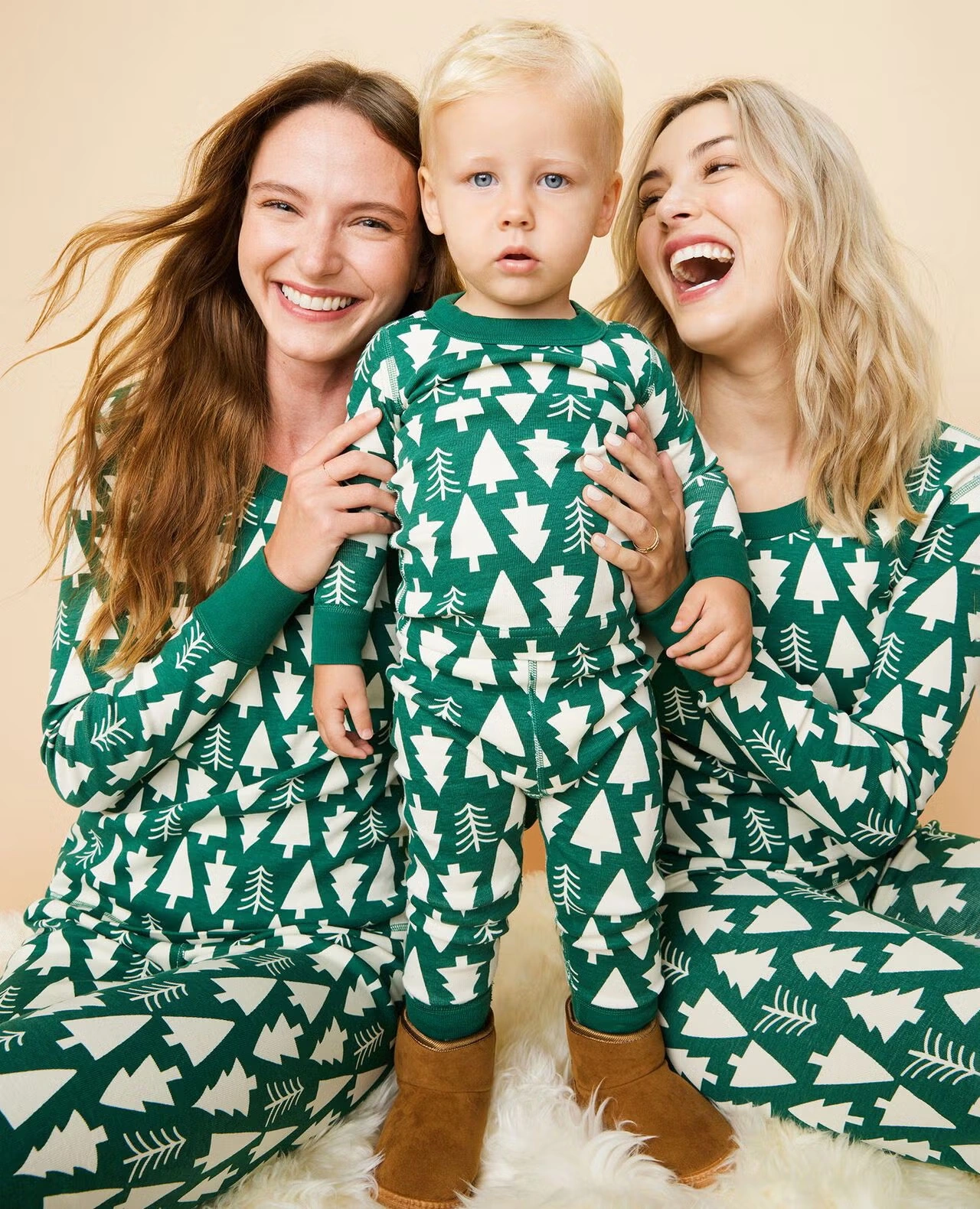 Women's Holiday Long John Pajama Top Winter Green