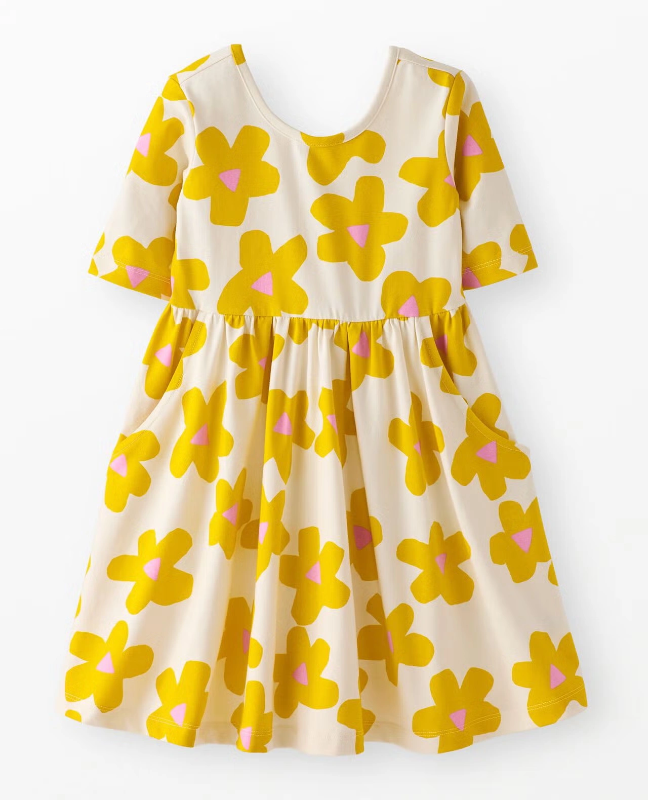 Skater Dress with Pockets Yellow Flowers on Ecru