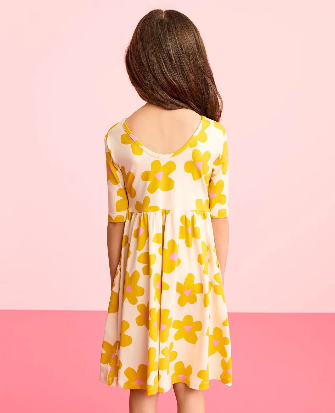 Skater Dress with Pockets Yellow Flowers on Ecru