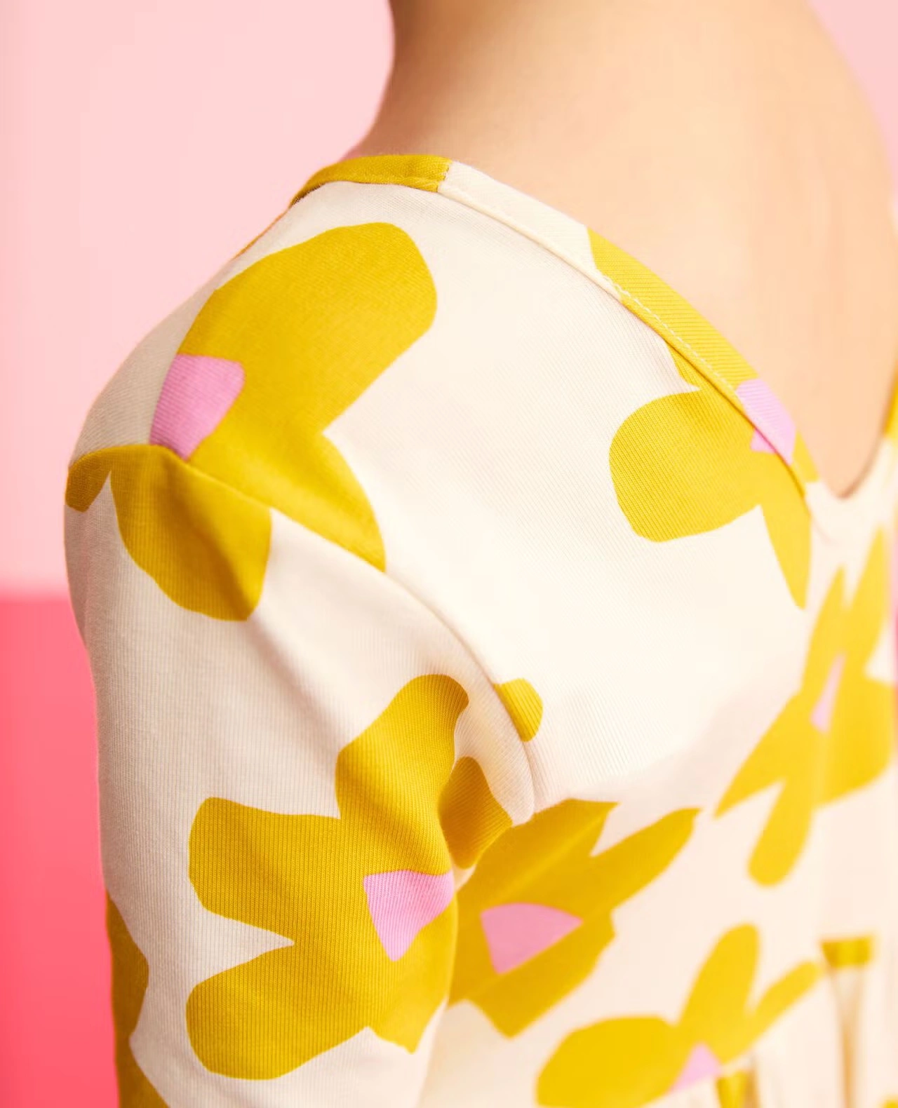 Skater Dress with Pockets Yellow Flowers on Ecru