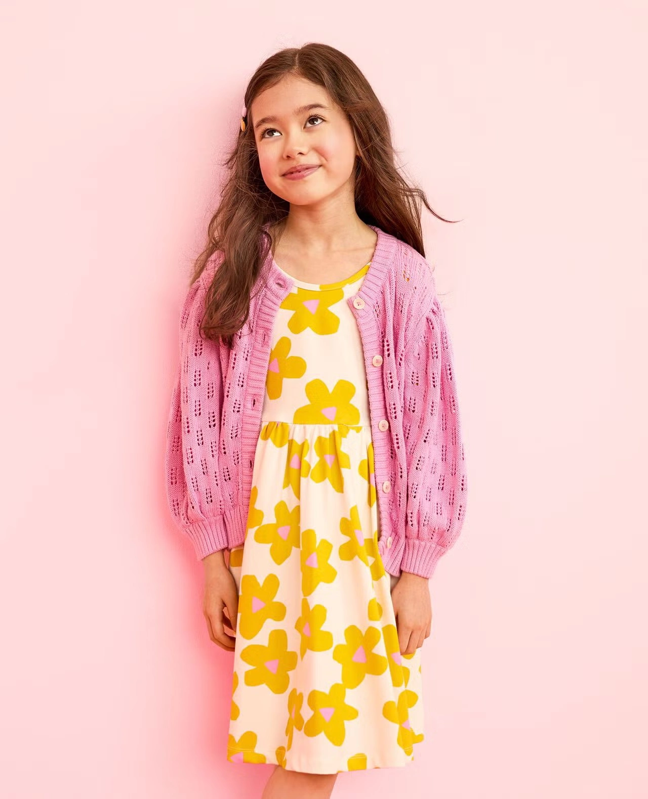 Skater Dress with Pockets Yellow Flowers on Ecru